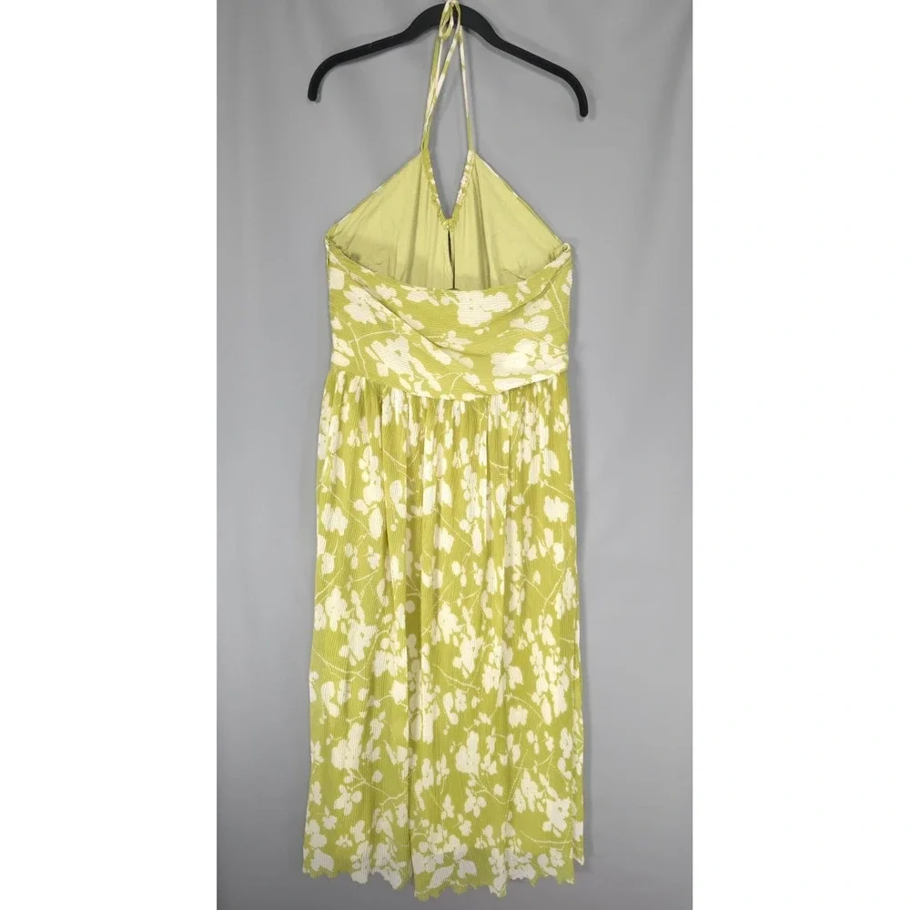 ABERCROMBIE & FITCH Women's Maxi Dress Halter XL Floral Green White Pleated